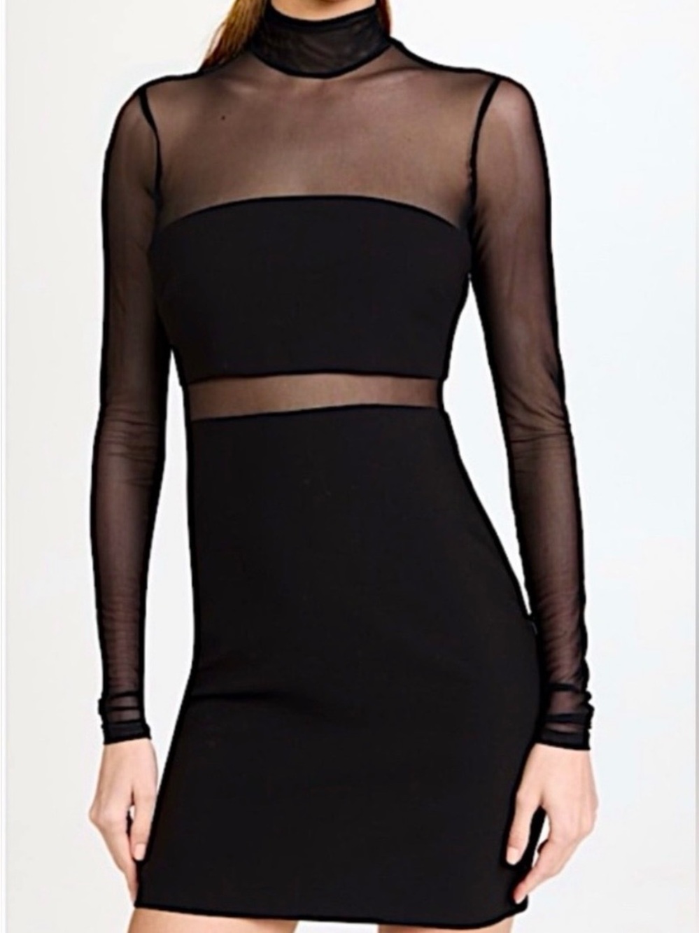 Likely Black Sheer Panel Long Sleeve Bodycon Dress